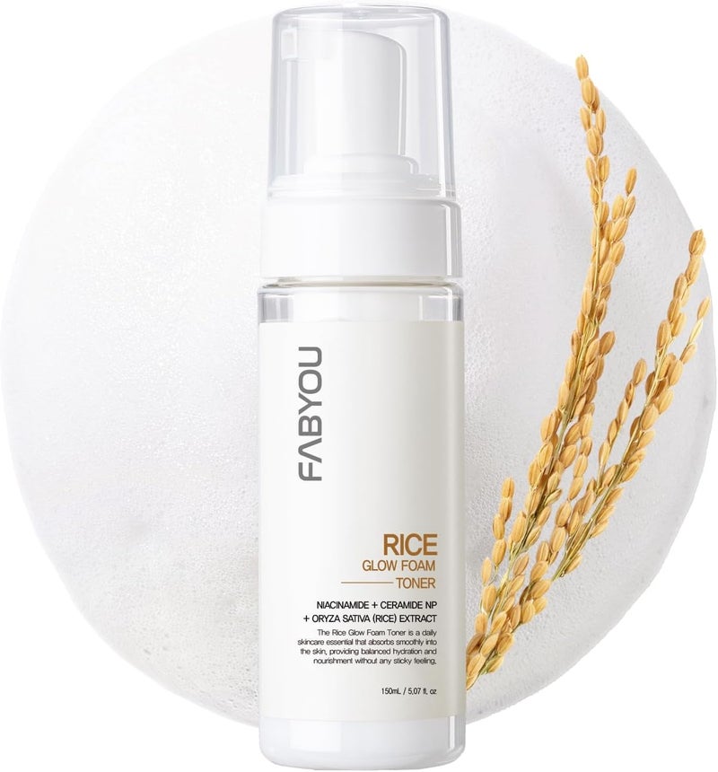 تونر فوم مضيء من فابيو 507 أونصة سائلة 150 مل للعناية بالبشرة الكورية ترطيب وتعزيز الإشراقة تونر زجاجي مع مستخلص نخالة الأرز نياسيناميد تونر حليبي تونر فقاعي