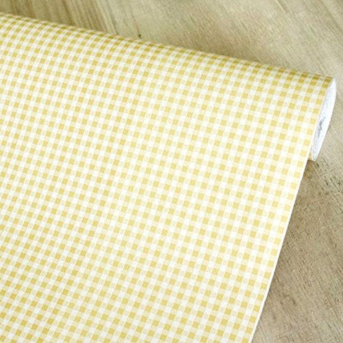 Yifely Yifely SimpleLife4U Yellow & White Checkered Plaid Contact Paper Self-Adhesive Shelf Liner Base Cabinet Decor 17.7 Inch  - Image 1