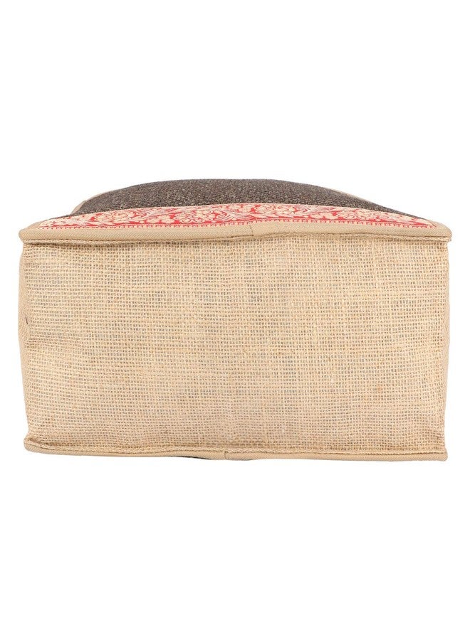 Fclues Jute Lunch Bag for Everyday Use with Top Zipper (Maroon and Brown) - Image 2