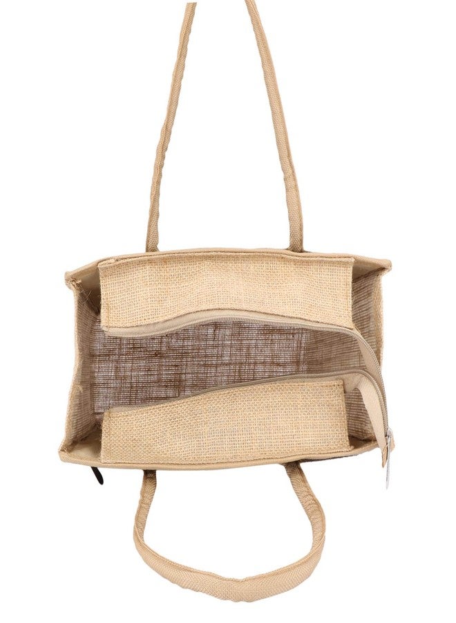 Fclues Jute Lunch Bag for Everyday Use with Top Zipper (Maroon and Brown) - Image 3