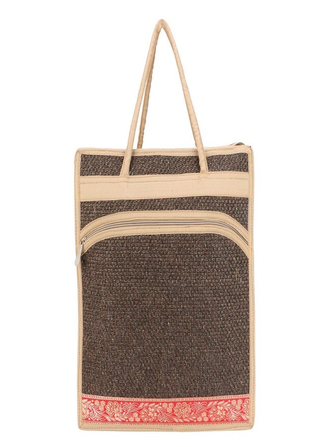 Fclues Jute Lunch Bag for Everyday Use with Top Zipper (Maroon and Brown) - Image 4