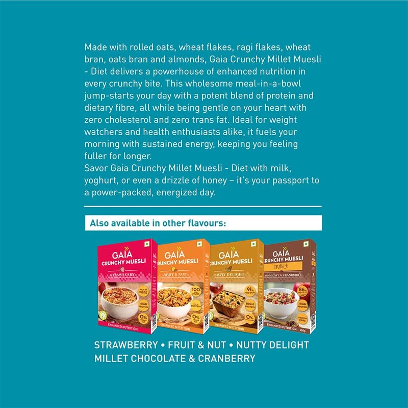 Gaia Crunchy Millet Muesli | High on Proteins | Low on Cholesterol | No Trans-Fat | Sugar Free | No Preservatives | Abundance of Antioxidants Diet 375Gm - Image 4