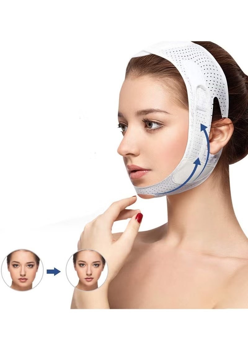 Generic Breathable Face Slimming Strap, Face Lift Strap, Reusable Face Lifting Bandage Pain-Free Jawline Shaping Band, V Line Shaping Face Masks, Anti-Sagging-Aging-Wrinkle-Snore Belt for Women （White）  - Image 1