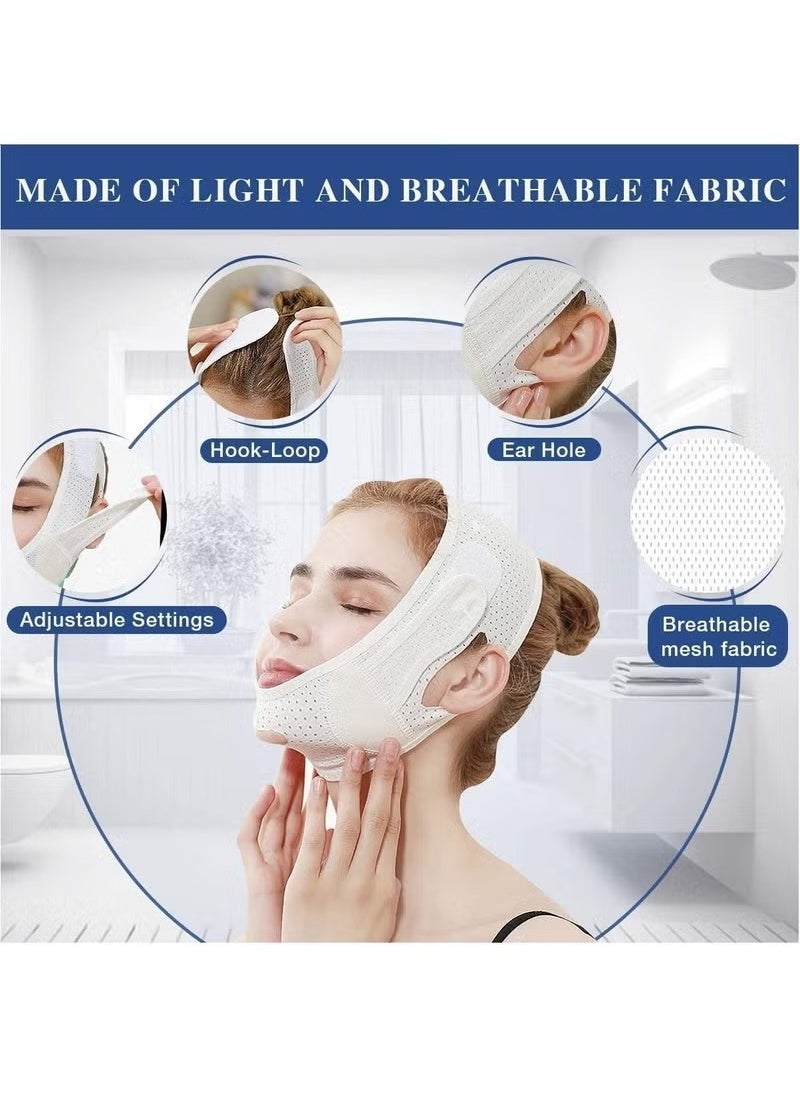 Generic Breathable Face Slimming Strap, Face Lift Strap, Reusable Face Lifting Bandage Pain-Free Jawline Shaping Band, V Line Shaping Face Masks, Anti-Sagging-Aging-Wrinkle-Snore Belt for Women （White）  - Image 5