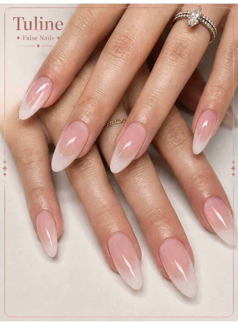 Tuline French manicure with a gradient in beige and milky white shades, 30 pieces - Image 1