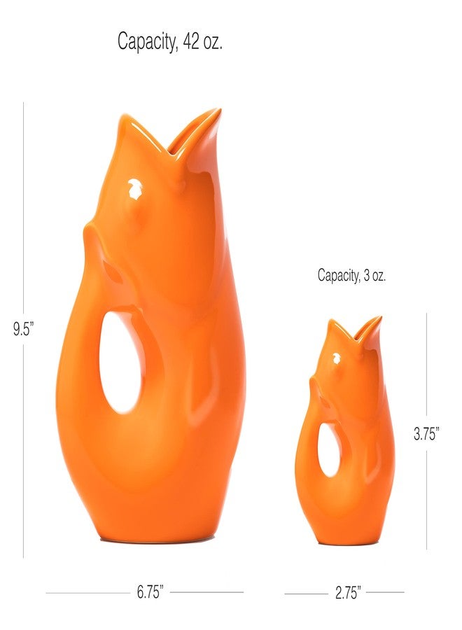 Gurgle Pot إبريق سمك من Gurgle Pot، طقم من قطعتين، تصميم مستوحى من الطراز الفرنسي، إبريق كبير سعة 42 أونصة مع إبريق كريمة مطابق، لون برتقالي نابض بالحياة، أدوات مائدة مثالية للاستخدام الداخلي أو الخارجي. - Image 2