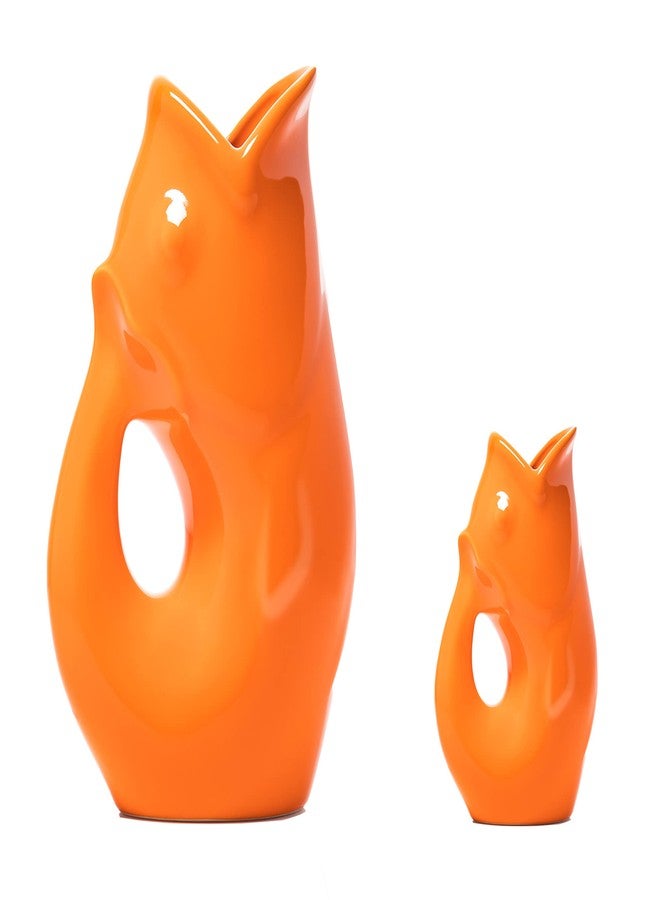 Gurgle Pot إبريق سمك من Gurgle Pot، طقم من قطعتين، تصميم مستوحى من الطراز الفرنسي، إبريق كبير سعة 42 أونصة مع إبريق كريمة مطابق، لون برتقالي نابض بالحياة، أدوات مائدة مثالية للاستخدام الداخلي أو الخارجي. - Image 1