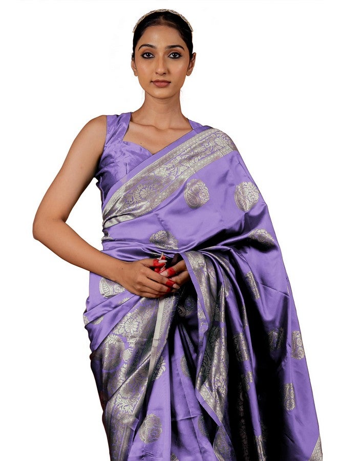Subham Women's Silk Cotton Kanjivaram Soft Saree with Blouse Piece | Jacquard Design Banarasi Sarees | Golden Zari (46030 - Dusty Purple, Golden) - Image 1