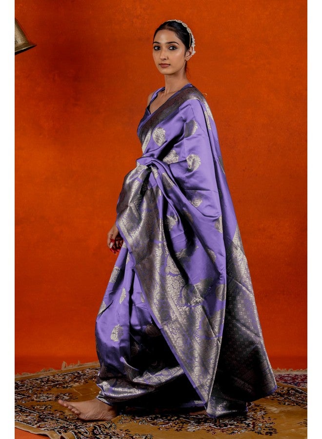 Subham Women's Silk Cotton Kanjivaram Soft Saree with Blouse Piece | Jacquard Design Banarasi Sarees | Golden Zari (46030 - Dusty Purple, Golden) - Image 5