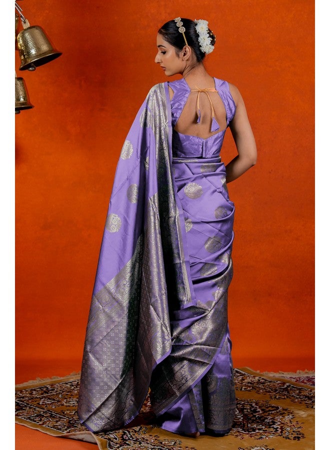 Subham Women's Silk Cotton Kanjivaram Soft Saree with Blouse Piece | Jacquard Design Banarasi Sarees | Golden Zari (46030 - Dusty Purple, Golden) - Image 3