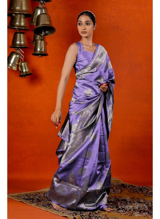 Subham Women's Silk Cotton Kanjivaram Soft Saree with Blouse Piece | Jacquard Design Banarasi Sarees | Golden Zari (46030 - Dusty Purple, Golden) - Image 2