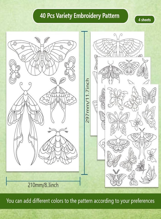 BENECREAT 4 Sheets 40Pcs Stick and Stitch Embroidery Paper, Butterflies Stabilizer Water Soluble Hand Sewing for Carves, Shirts, Coats, Bags, Towels - Image 2
