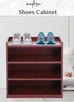 AFT Modern Shoe Cabinet Rack Storage Bench Open Design With 2 Shelves - Durable Mdf Design. Elegant Mdf Shoe Rack: Organized Shelves. Stylish Storage Solution. Perfect For Any Entryway, Living Room, Hallway, Closet And Garage, Dining Room Or Bedrooms. Space-saving Design, Organize Your Footwear Effortlessly Mahogany Brown Arfan  - Image 1