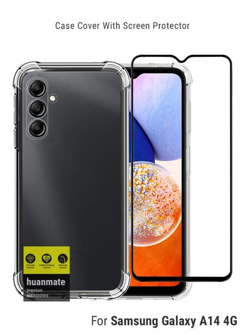 Protective Back Cover With Screen Protector For Samsung Galaxy A14 4G Black/Clear
