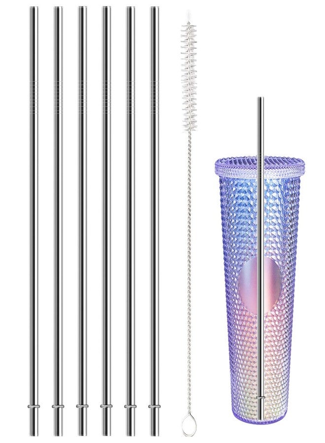 QUVIAE 10.5 Inch Stainless Steel Straws Replacement for Starbucks Cold Cup Venti 24 oz, 6 PCS Straight Reusable Metal Straw with Cleaning Brush, 10.5" X 0.31" Compatible with Starbucks Tumblers - Image 1