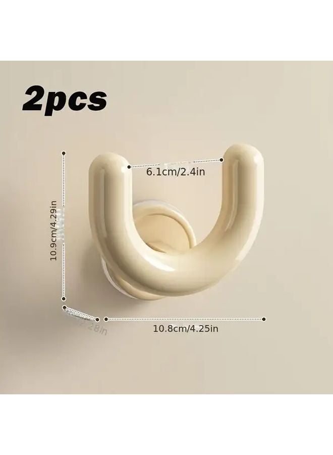 Cream U Shaped Wall Mounted Slippers Holder 2pcs No Drill Suction Cup Organizer With Drainage Holes - Image 1