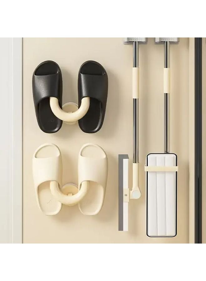 Cream U Shaped Wall Mounted Slippers Holder 2pcs No Drill Suction Cup Organizer With Drainage Holes - Image 5