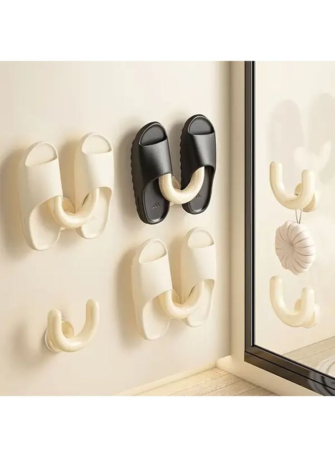 Cream U Shaped Wall Mounted Slippers Holder 2pcs No Drill Suction Cup Organizer With Drainage Holes - Image 3