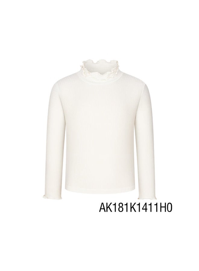 Aimer Kids Little Heater "light Warm" Moisture-wicking Thermal Base Layer Top Girls' Small Turtleneck Bud White Base Layer Shirt Size 150 - Image 3
