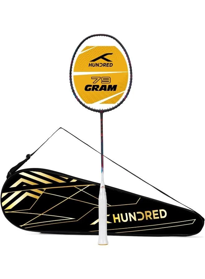 HUNDRED Hundred Cult 79 Feather Lite Carbon Fibre Unstrung Badminton Racket With Full Racket Cover For Intermediate Players
