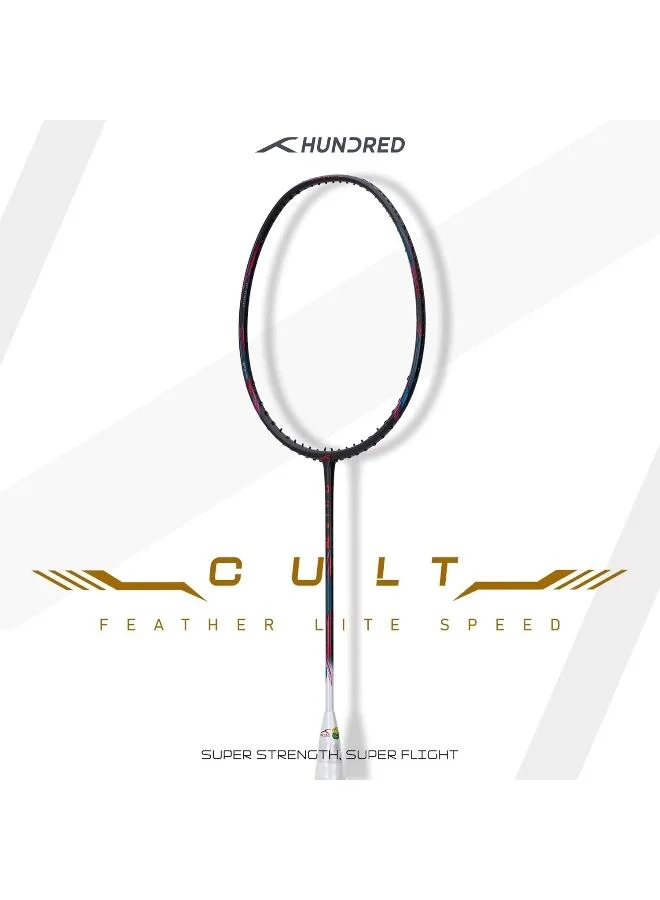 HUNDRED Hundred Cult 79 Feather Lite Carbon Fibre Unstrung Badminton Racket With Full Racket Cover For Intermediate Players