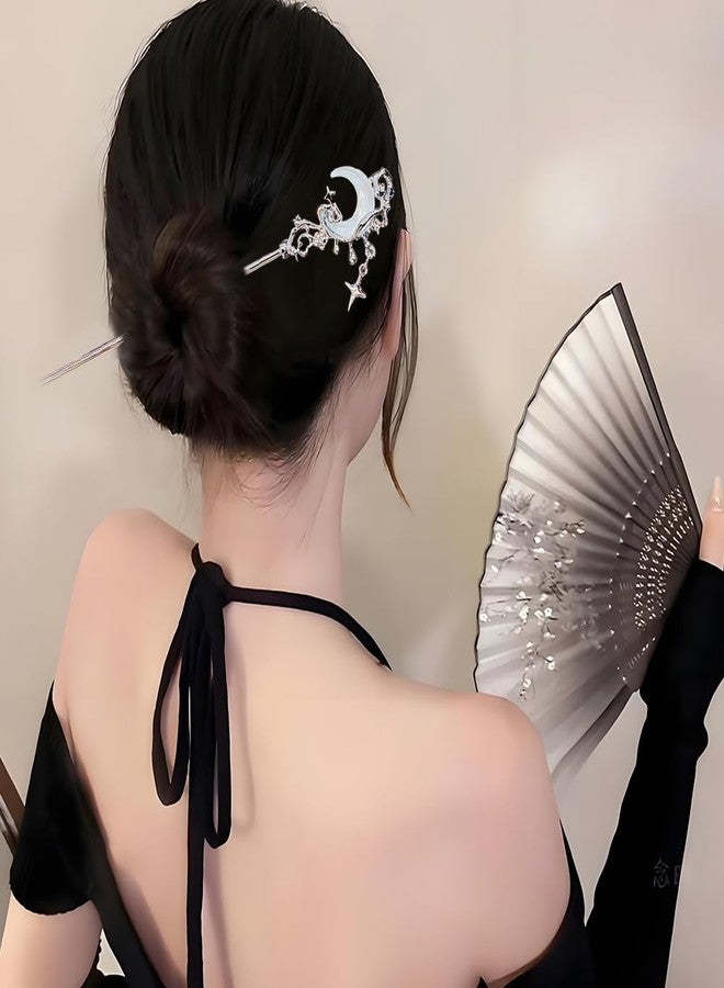 IPEWOEF 2pcs Star Moon Hair Sticks for Buns Long Hair Metal Silver Hair Stick Pin Hair Chopsticks for Women Chinese Hairpin Hair Pin Vintage Hair Pins Hair Chopstick Hairstick Hair Accessories for Gifts - Image 4