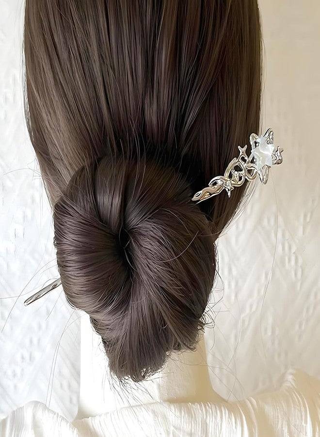 IPEWOEF 2pcs Star Moon Hair Sticks for Buns Long Hair Metal Silver Hair Stick Pin Hair Chopsticks for Women Chinese Hairpin Hair Pin Vintage Hair Pins Hair Chopstick Hairstick Hair Accessories for Gifts - Image 5