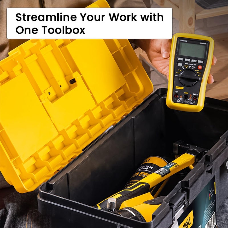 Deli DL-TC290 صندوق أدوات متعدد الاستخدامات 19" مع هيكل قابل للطي بطبقتين مشبك معدني ومقبض حمل متصل مجموعة أدوات يدوية PP للاستخدام المنزلي والمهني (1 قطعة) - Image 3