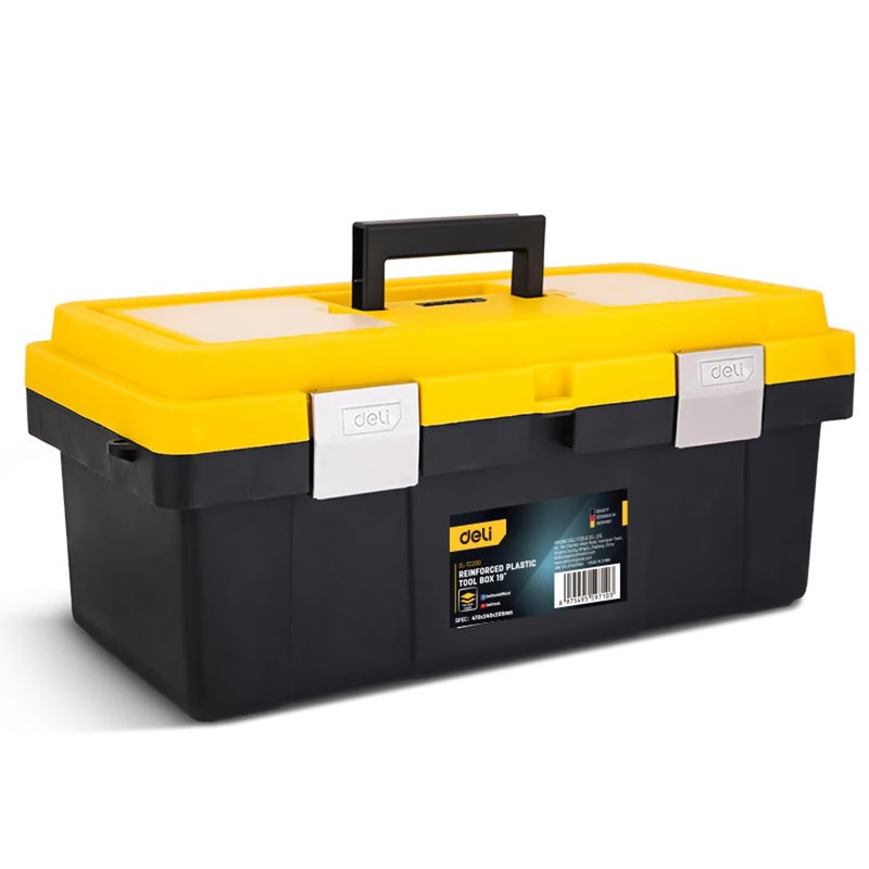 Deli DL-TC290 صندوق أدوات متعدد الاستخدامات 19" مع هيكل قابل للطي بطبقتين مشبك معدني ومقبض حمل متصل مجموعة أدوات يدوية PP للاستخدام المنزلي والمهني (1 قطعة) - Image 1