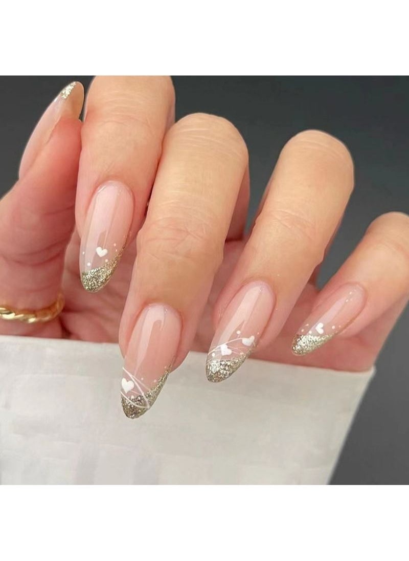 SCHAVO - Glitter Heart Mid-length Nails 24Pcs - Image 1