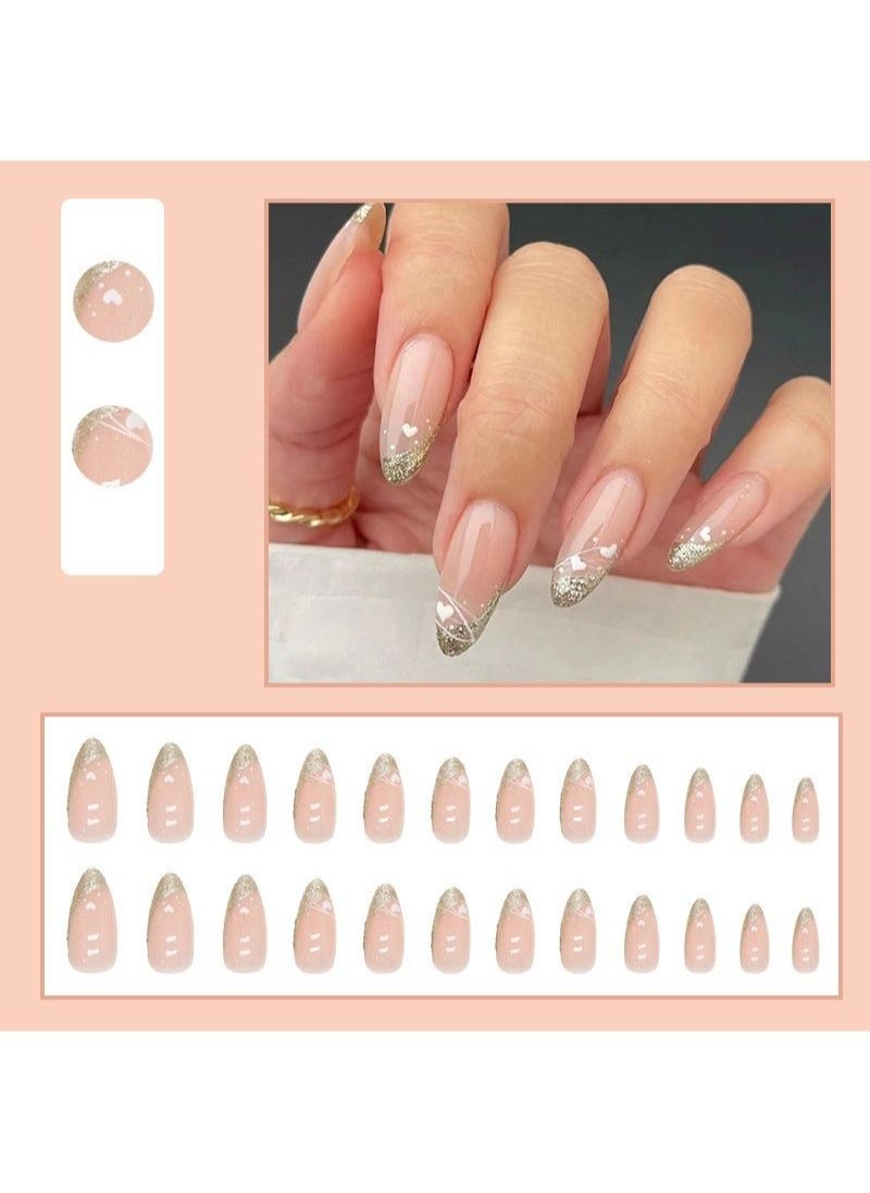 SCHAVO - Glitter Heart Mid-length Nails 24Pcs - Image 1
