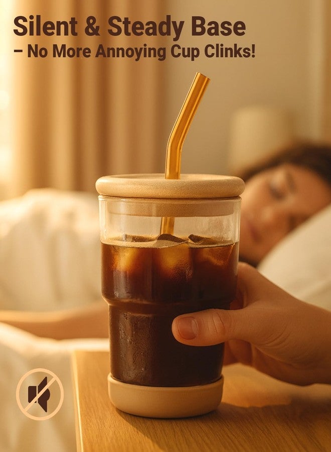 Zukro 13oz/400ml Glass Water Tumbler with Straw and Bamboo Lid, Reusable Thick Wall Iced Coffee Cup with Silicone Boot, Cute Glass Cups for Matcha, Iced Tea, Gift for Women Men, Shimmer 2 Pack - Image 2