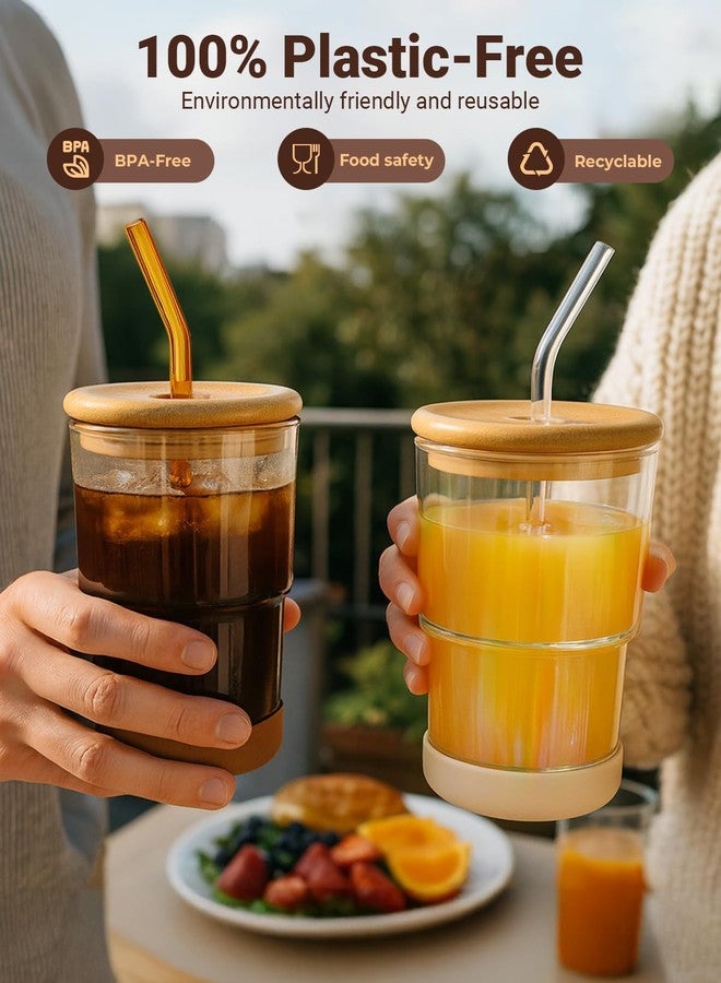 Zukro 13oz/400ml Glass Water Tumbler with Straw and Bamboo Lid, Reusable Thick Wall Iced Coffee Cup with Silicone Boot, Cute Glass Cups for Matcha, Iced Tea, Gift for Women Men, Shimmer 2 Pack - Image 3