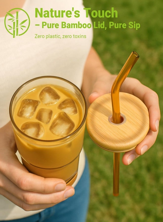 Zukro 13oz/400ml Glass Water Tumbler with Straw and Bamboo Lid, Reusable Thick Wall Iced Coffee Cup with Silicone Boot, Cute Glass Cups for Matcha, Iced Tea, Gift for Women Men, Shimmer 2 Pack - Image 5