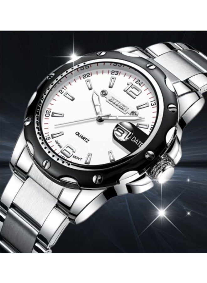 BIDEN Luxury Quartz Stainless Steel White Dial Stylish Watch for Men Japan Movement - Image 5