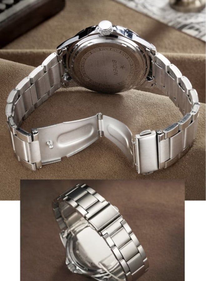 BIDEN Luxury Quartz Stainless Steel White Dial Stylish Watch for Men Japan Movement - Image 4