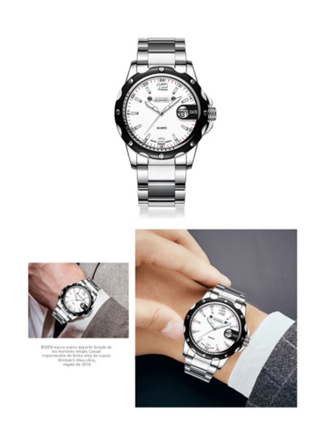 BIDEN Luxury Quartz Stainless Steel White Dial Stylish Watch for Men Japan Movement - Image 3