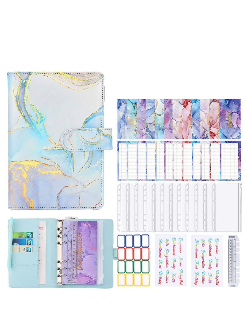 Zikra A6 PU Leather Budget Binder Planner Budget Binder with Zipper Envelope Budget Binder with 12 Pieces Clear Zipper Envelope 12 Pieces Budget Sheet Cash Envelope for Budgeting Save Money - Image 1