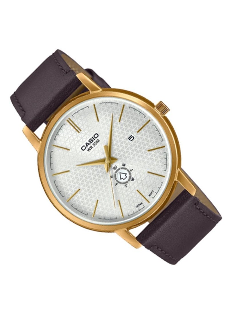 CASIO ساعة يد أنالوج مقاومة للماء مع عرض التاريخ MTP-B125GL-7AVDF - 41 مم - بني - Image 2