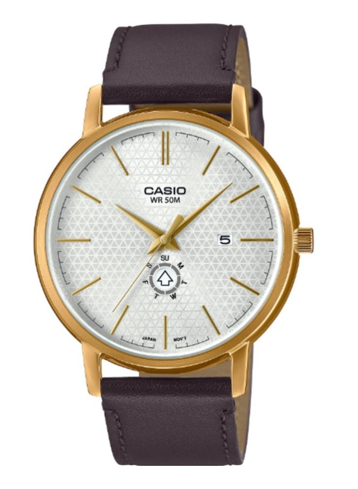 CASIO ساعة يد أنالوج مقاومة للماء مع عرض التاريخ MTP-B125GL-7AVDF - 41 مم - بني - Image 1