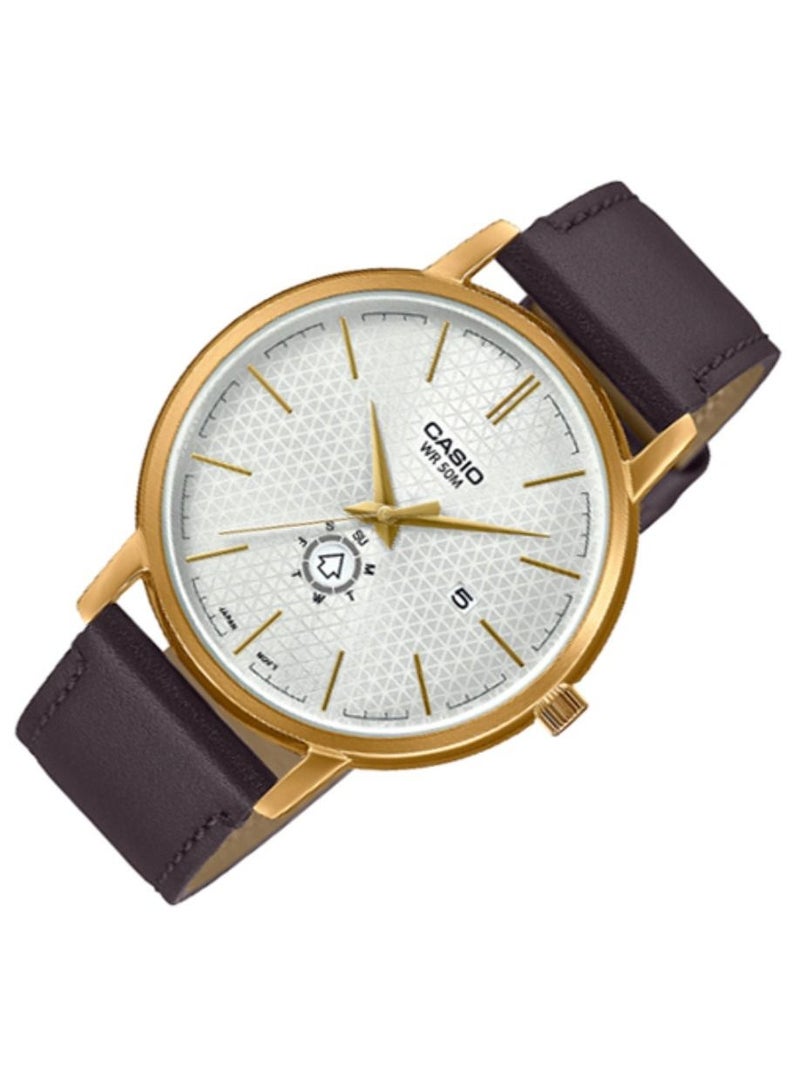 CASIO ساعة يد أنالوج مقاومة للماء مع عرض التاريخ MTP-B125GL-7AVDF - 41 مم - بني - Image 3