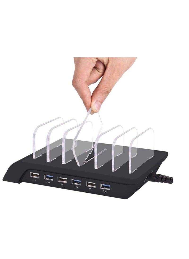 Charging stand Charging Station 6 Ports USB Dock,Multi-Port Stand Desktop Organizer Multiple Devices Charger Compatible with for IPad/iPhone/Samsung/Tablet/Huawei and More