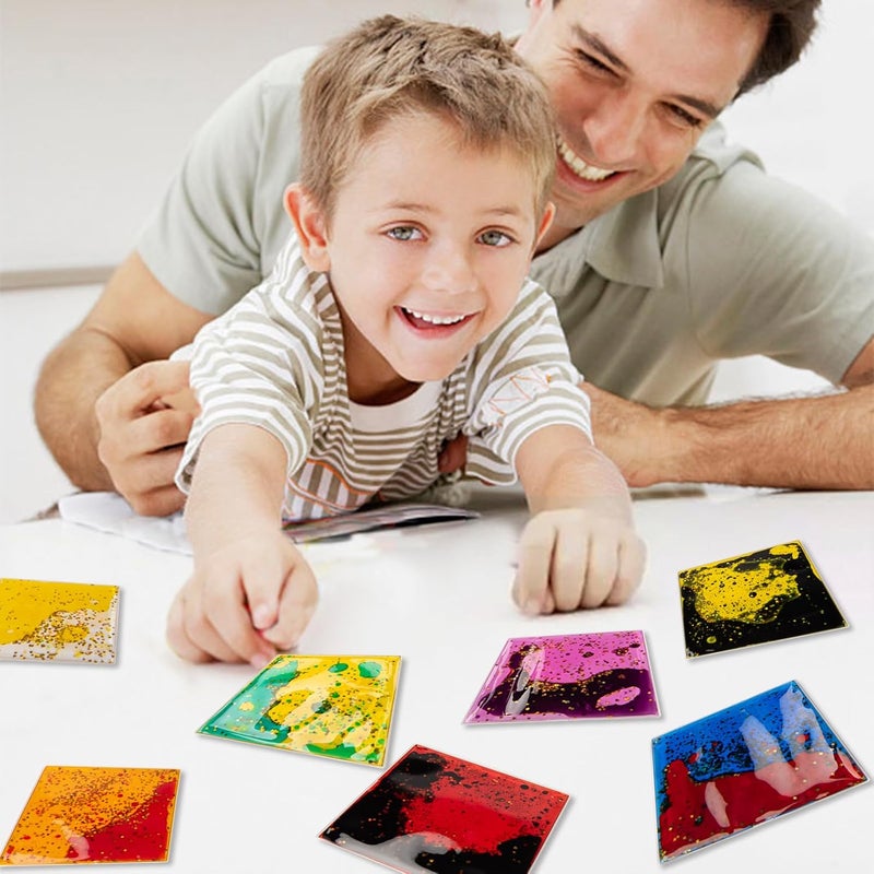 Art3d 6”x6” Square Sensory Fidget Liquid Motion Tiles for Kids, Toddler, Teens - Interactive Soft Gel Liquid Play Mats for Home, Schools, Playrooms, Multi-Pack of 3 Tiles - Image 3