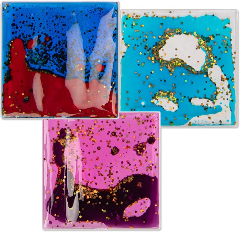 Art3d 6”x6” Square Sensory Fidget Liquid Motion Tiles for Kids, Toddler, Teens - Interactive Soft Gel Liquid Play Mats for Home, Schools, Playrooms, Multi-Pack of 3 Tiles - Image 1