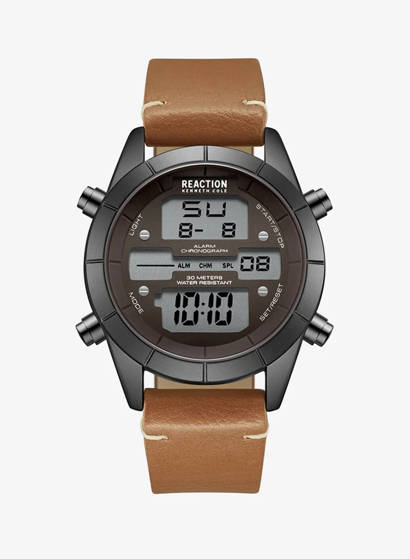 Kenneth Cole Reaction Digital Gents Watch With Brown Silicon Strap 44mm - KRWGD9005203