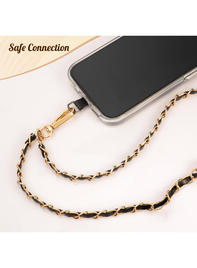 حبل هاتف عالمي، سلسلة معدنية للهاتف المحمول مضادة للسرقة، حزام كروس بودي لهاتف iPhone 17 و16 Series ومعظم الهواتف الذكية، حامل رقبة للهاتف المحمول للنساء، ذهبي وأسود - Image 5