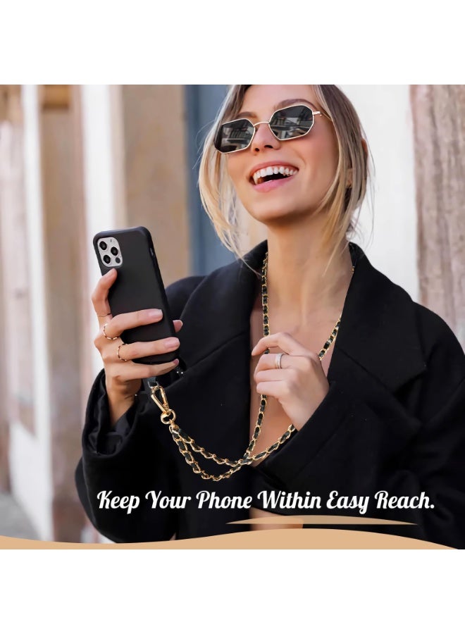 حبل هاتف عالمي، سلسلة معدنية للهاتف المحمول مضادة للسرقة، حزام كروس بودي لهاتف iPhone 17 و16 Series ومعظم الهواتف الذكية، حامل رقبة للهاتف المحمول للنساء، ذهبي وأسود - Image 2