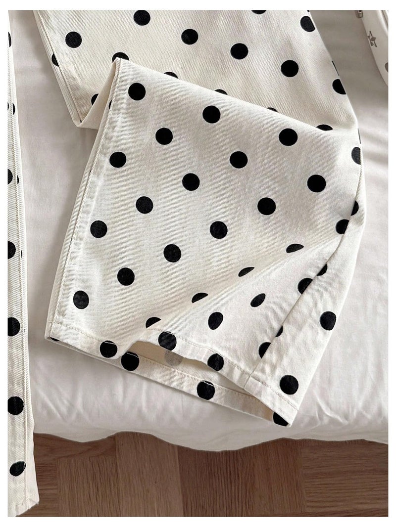 MakeMeChic Women's Polka Dots Straight Leg Jeans Vintage Denim Pants with Pocket Black and White 26 - Image 4