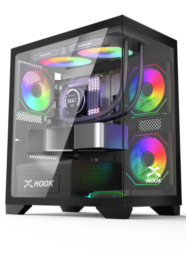 Hook HOOK GAMING PC CASE BOLT with 4 ARGB FANS + HUB AND REMOTE (Black)  - Image 1