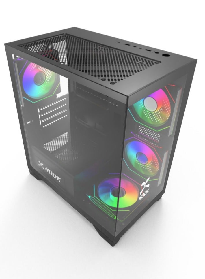 Hook HOOK GAMING PC CASE BOLT with 4 ARGB FANS + HUB AND REMOTE (Black)  - Image 2